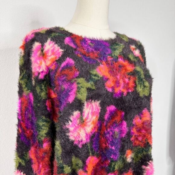 Anthropologie Ariel Fuzzy Eyelash Floral Sweater Sz M Cottagecore Boho - Picture 11 of 12